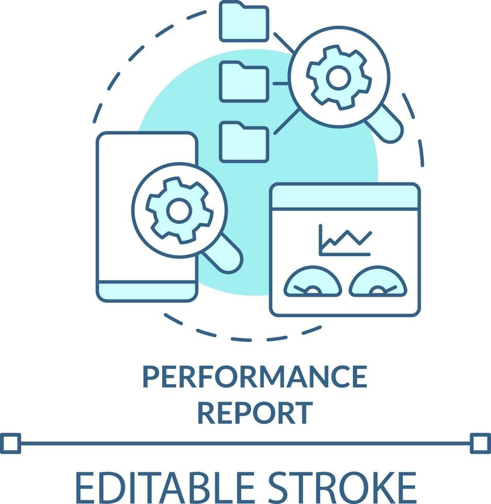 Performance report turquoise concept icon. Data analysis. Mobile first design testing abstract idea thin line illustration. Isolated outline drawing. Editable stroke vector