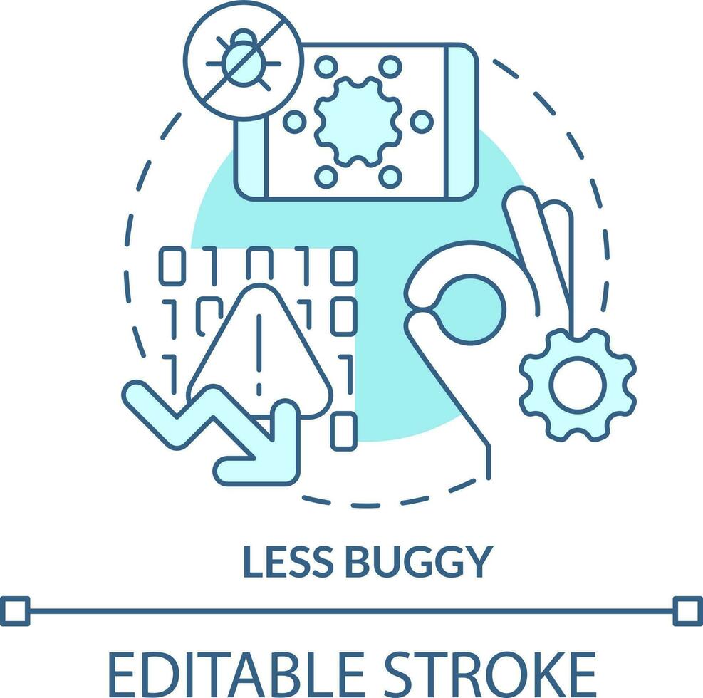 Less buggy turquoise concept icon. Simple site code. Advantage of mobile first design abstract idea thin line illustration. Isolated outline drawing. Editable stroke vector