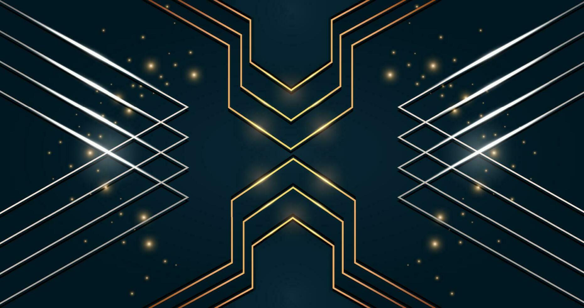 Abstract luxury golden and silver line geometric with dark green background vector