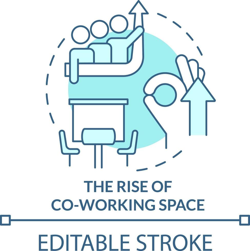 Rise of coworking space turquoise concept icon. Teamwork. Future business trend abstract idea thin line illustration. Isolated outline drawing. Editable stroke vector