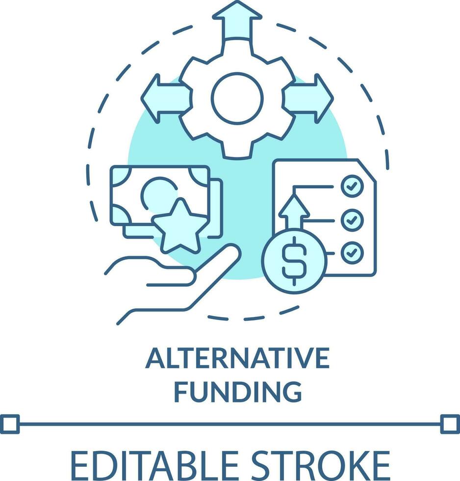 Alternative funding turquoise concept icon. Crowdfunding. Punditized business trend abstract idea thin line illustration. Isolated outline drawing. Editable stroke vector