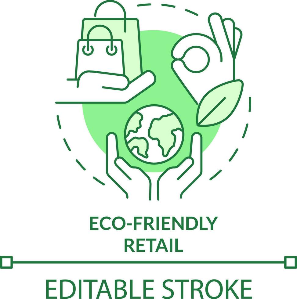 Eco friendly retail green concept icon. Sustainable sales. Ecological business idea abstract idea thin line illustration. Isolated outline drawing. Editable stroke vector