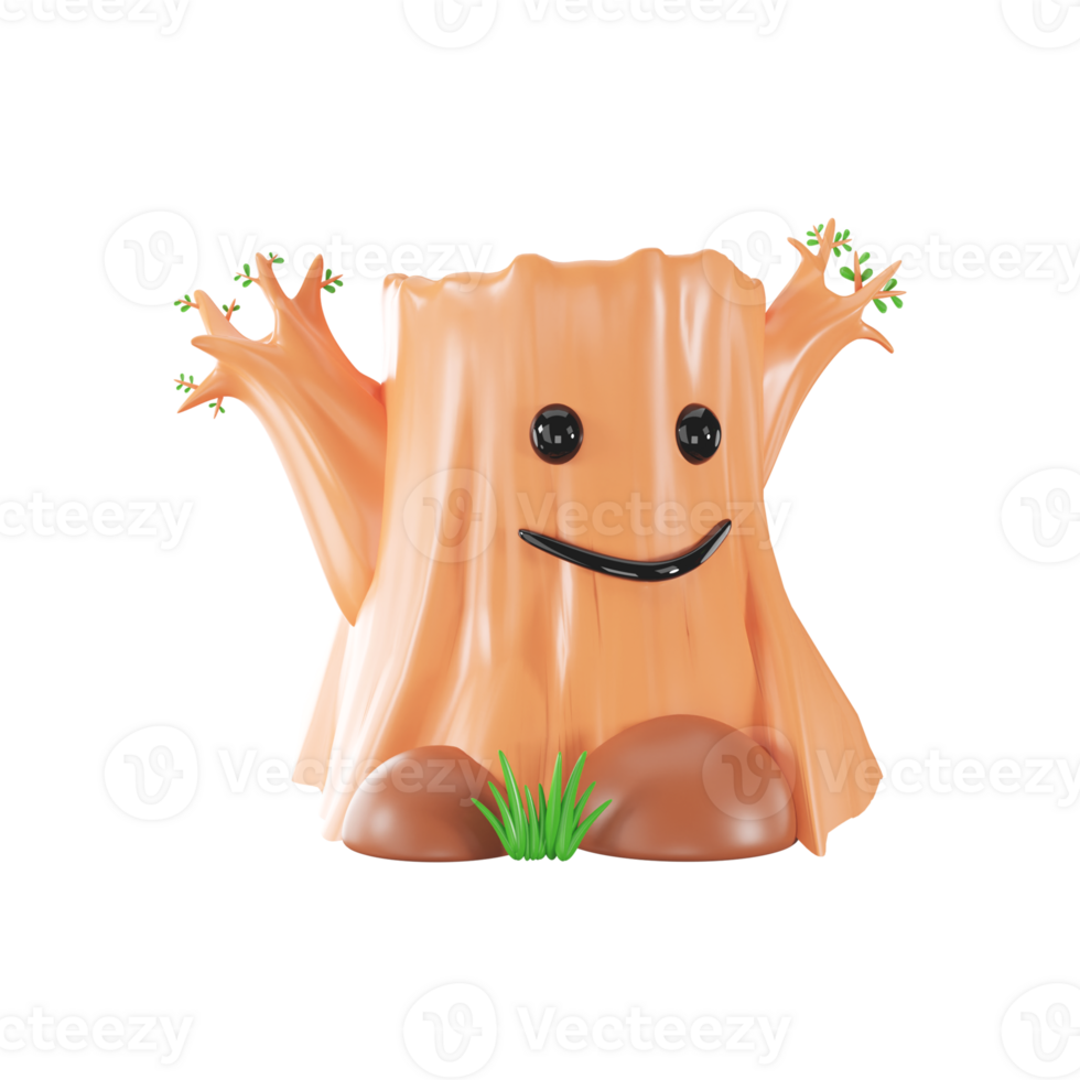 3D Render of Cartoon Tree Stump png