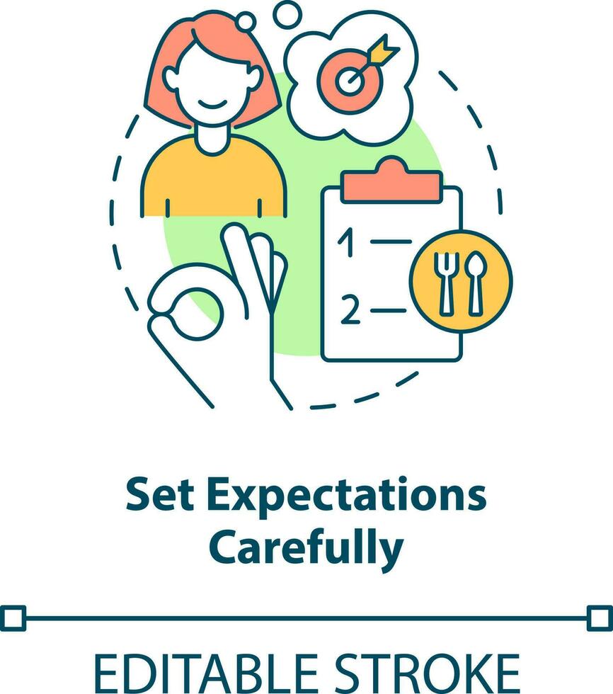 Set expectations carefully concept icon. Restaurant customer service abstract idea thin line illustration. Realistic goals. Isolated outline drawing. Editable stroke vector