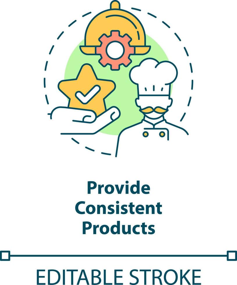 Provide consistent products concept icon. Restaurant customer service skill abstract idea thin line illustration. Isolated outline drawing. Editable stroke vector
