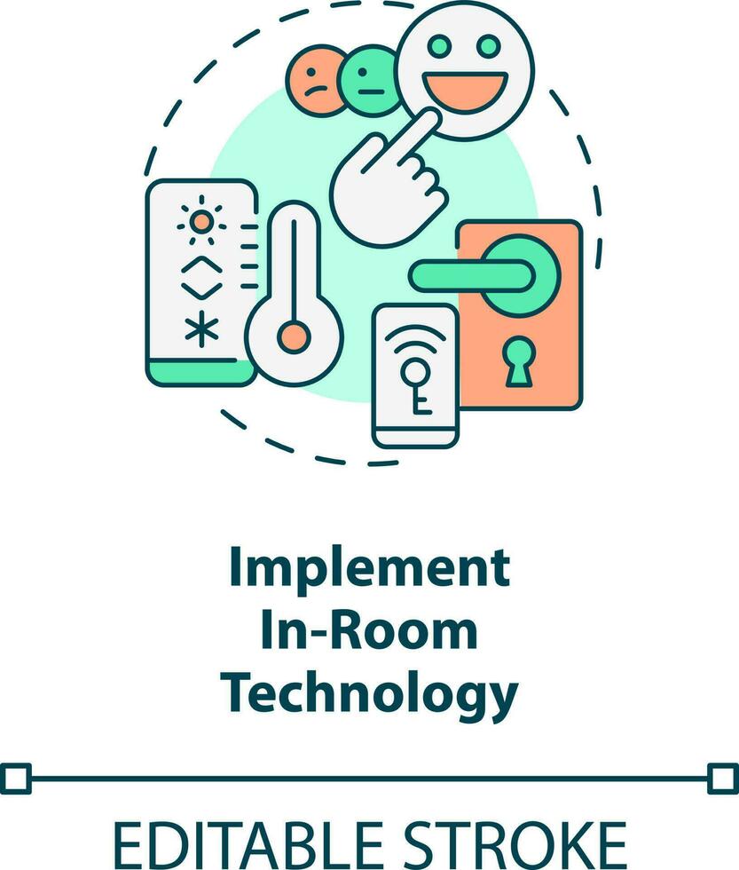 Implement in-room technology concept icon. Maintaining guest satisfaction abstract idea thin line illustration. Automation. Isolated outline drawing. Editable stroke vector