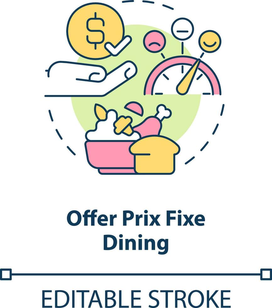 Offer prix fixe dining concept icon. Improve restaurant guest satisfaction abstract idea thin line illustration. Isolated outline drawing. Editable stroke vector