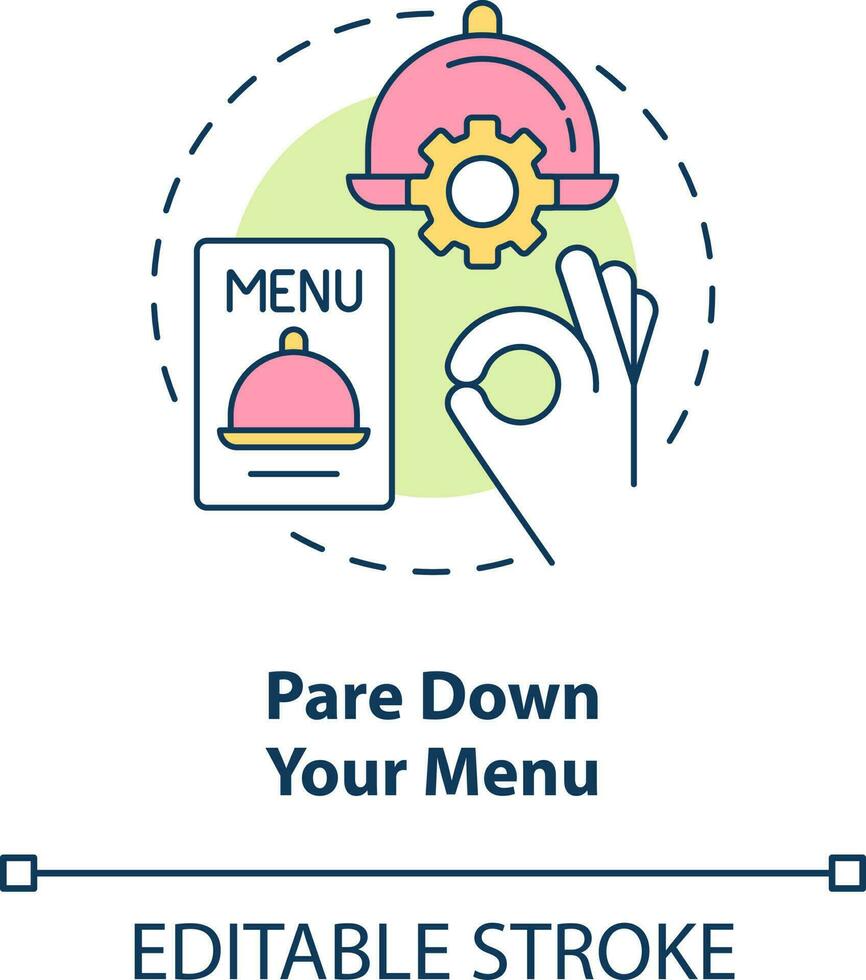 Pare down your menu concept icon. Food industry customer satisfaction abstract idea thin line illustration. Dish up meals. Isolated outline drawing. Editable stroke vector