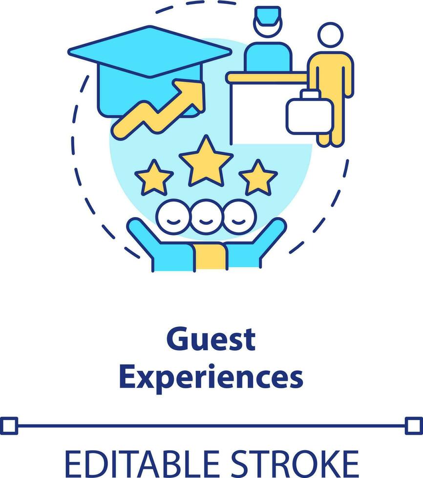 Guest experiences concept icon. Hotel training program abstract idea thin line illustration. Customer engagement. Isolated outline drawing. Editable stroke vector