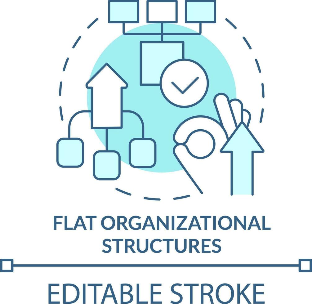 Flat organizational structures turquoise concept icon. Punditized business trend abstract idea thin line illustration. Isolated outline drawing. Editable stroke vector