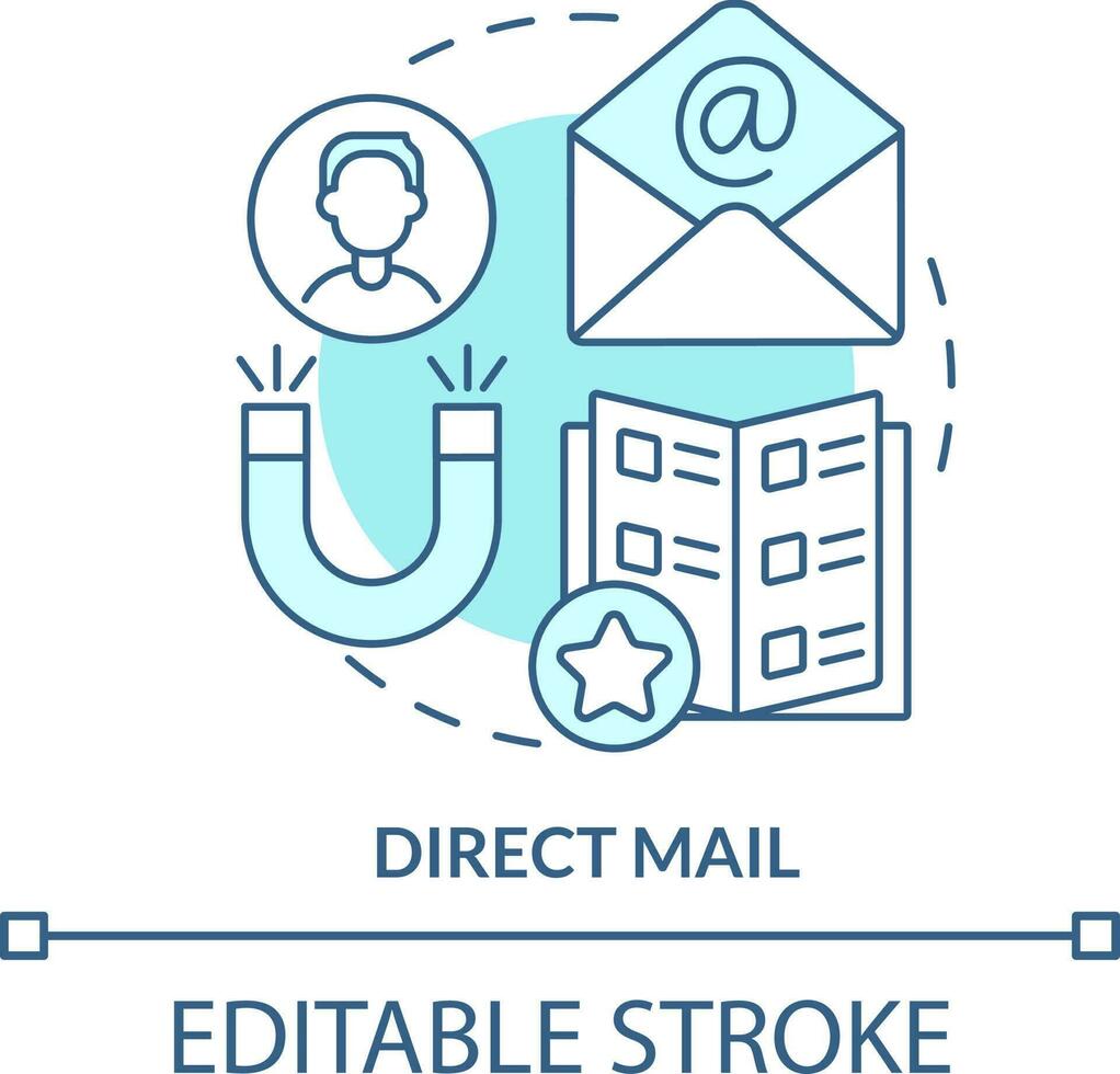 Direct mail turquoise concept icon. Letters with offer. Type of target marketing abstract idea thin line illustration. Isolated outline drawing. Editable stroke vector