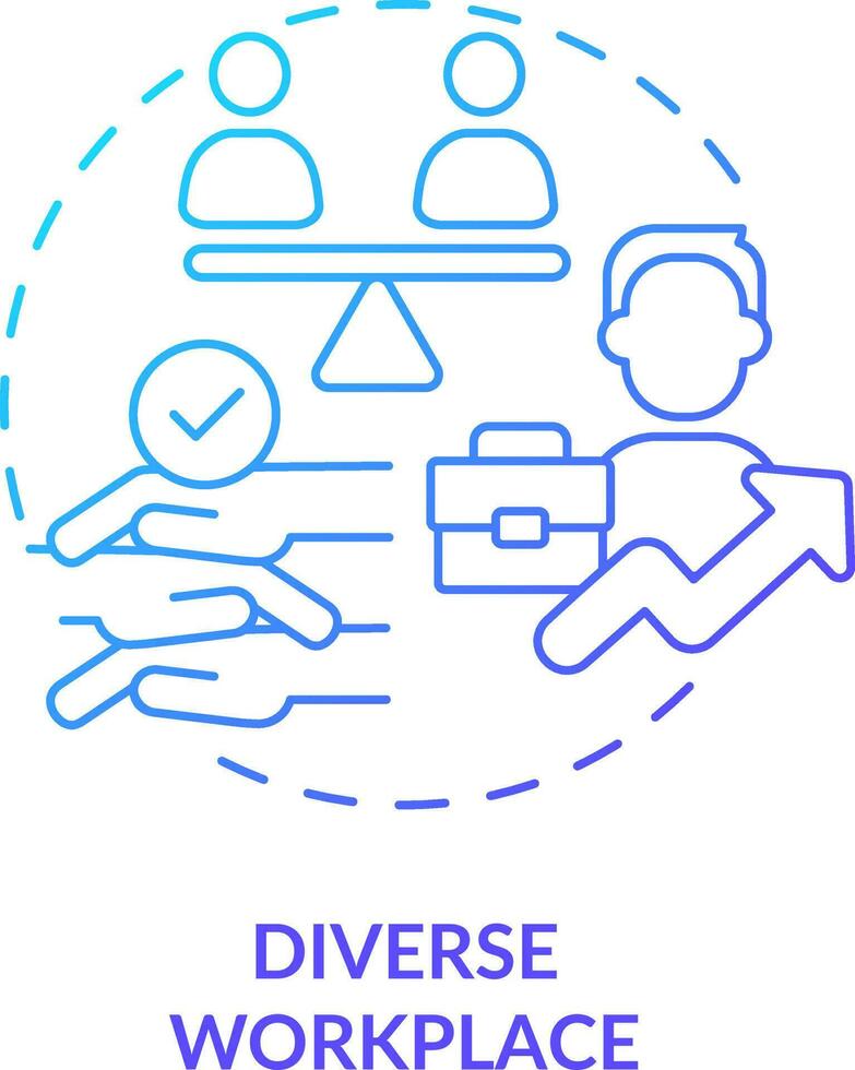 Diverse workplace blue gradient concept icon. Equal employment opportunity. Diversity workforce abstract idea thin line illustration. Isolated outline drawing vector