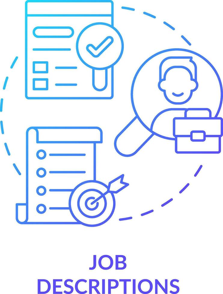 trabajo descripciones azul degradado concepto icono. solicitante currículum revisar. buscar talento. vacante información resumen idea Delgado línea ilustración. aislado contorno dibujo vector