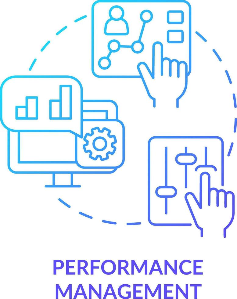 Performance management blue gradient concept icon. Evaluate employees work. Improving productivity abstract idea thin line illustration. Isolated outline drawing vector