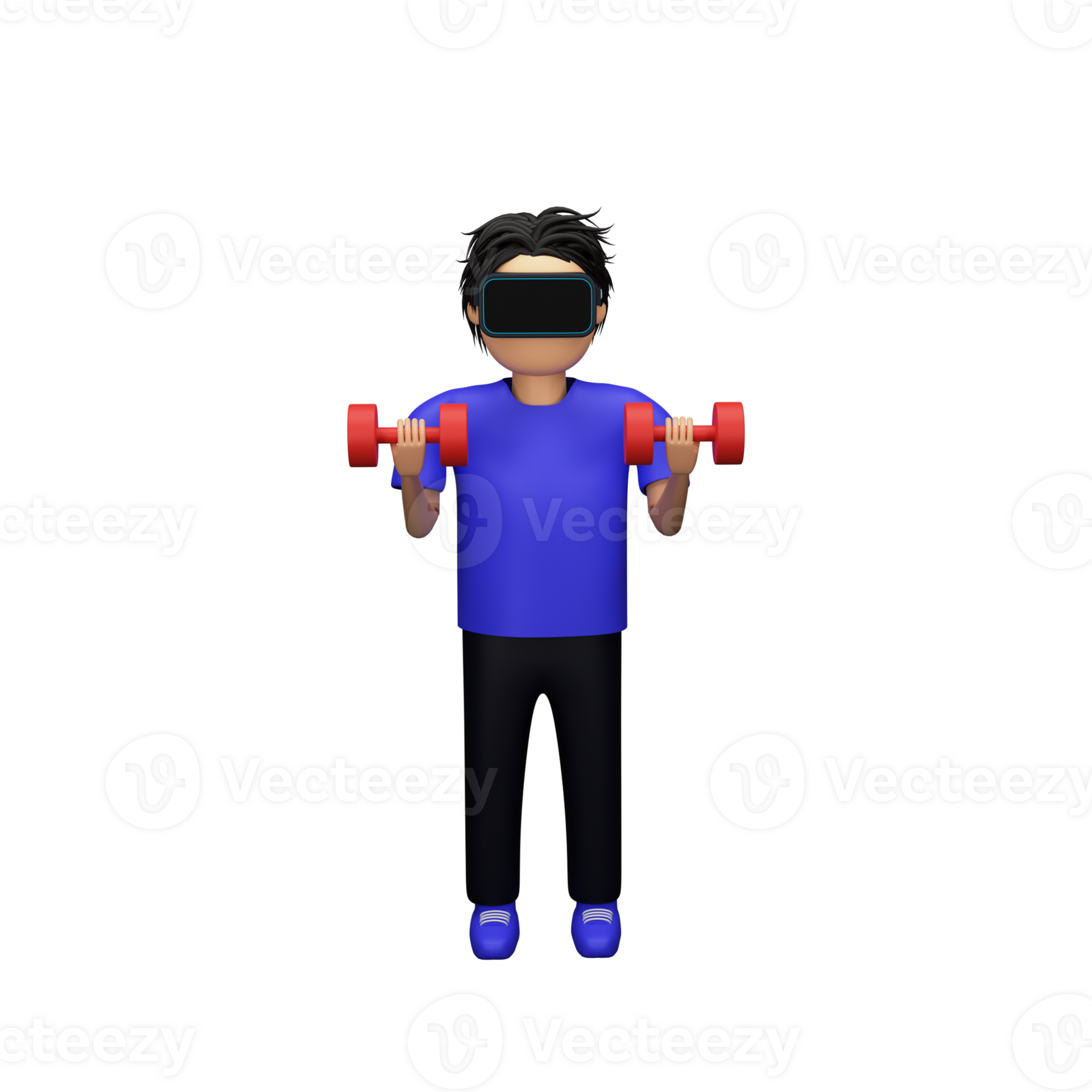 3D Rendering of Young Man Wearing VR Box And Dumbbells. 23788794 PNG