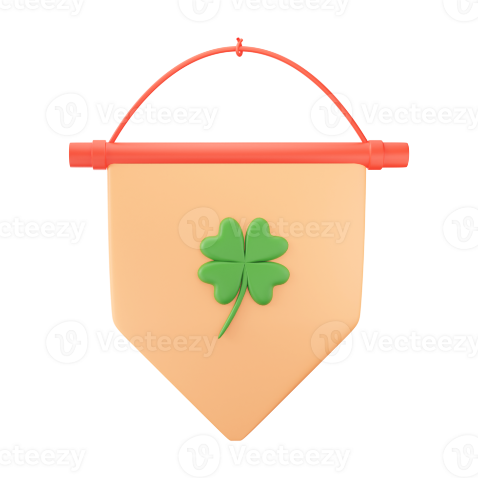 3D Render of Badge or Label With Shamrock Leaf. png