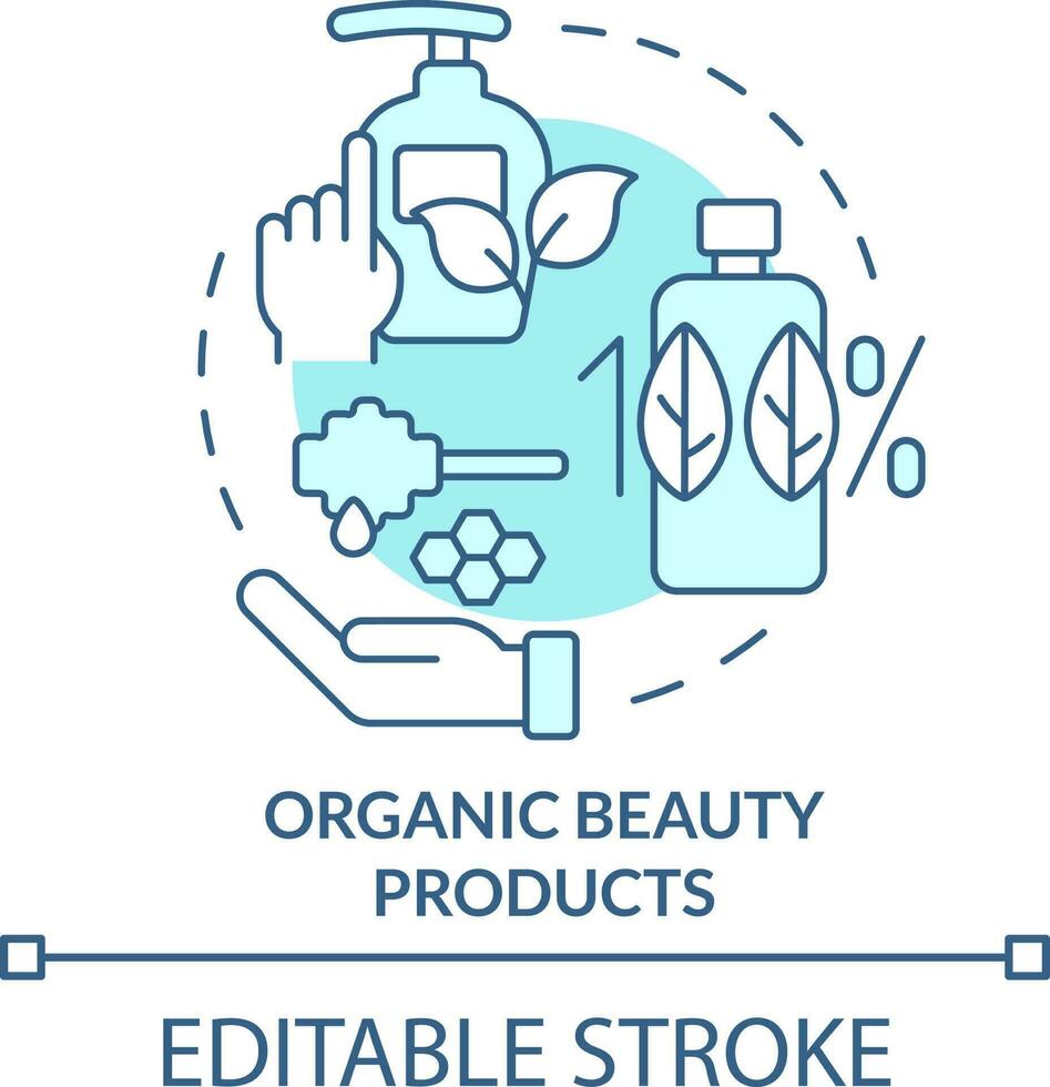 Organic beauty products turquoise concept icon. In demand small business type abstract idea thin line illustration. Isolated outline drawing. Editable stroke vector