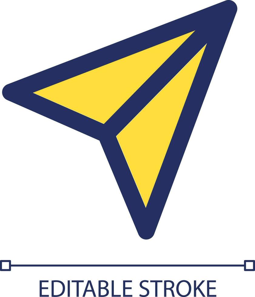 Paper plane yellow RGB color ui icon. Digital message and email. Origami technique. Simple line element. GUI, UX design for mobile app. Vector isolated pictogram. Editable stroke