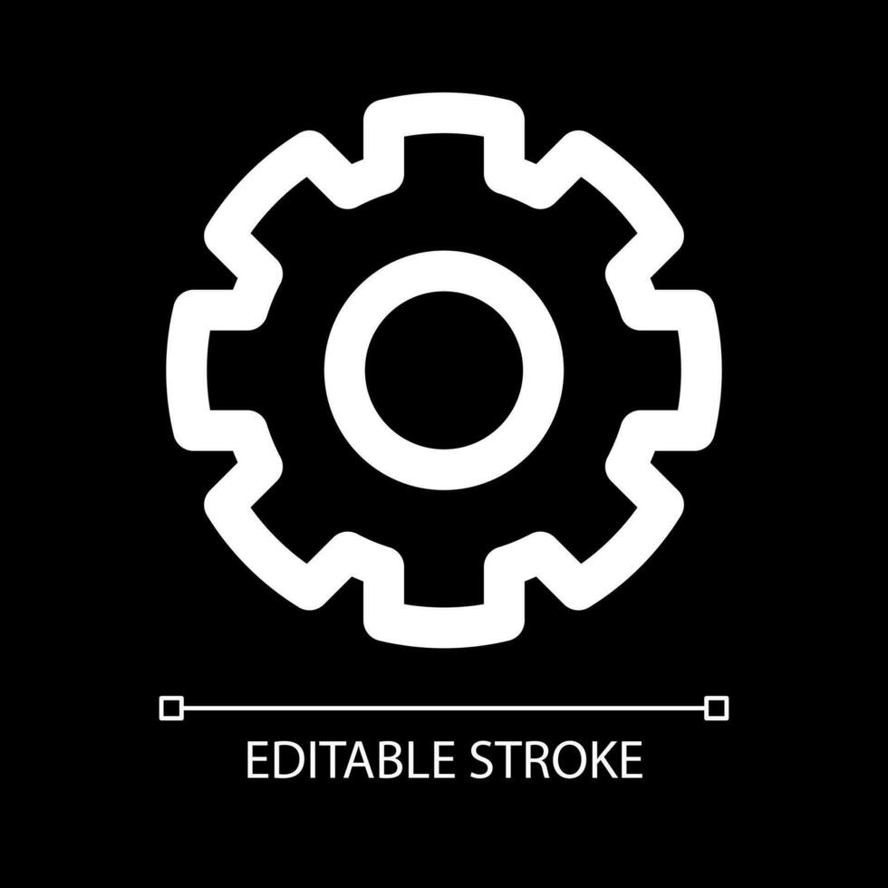 Settings white linear ui icon for dark theme. Device adjustments. Control tool. Vector line pictogram. Isolated user interface symbol for night mode. Editable stroke
