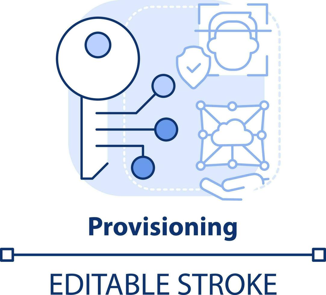 Provisioning light blue concept icon. Management of identities abstract idea thin line illustration. Assigning permissions. Isolated outline drawing. Editable stroke vector