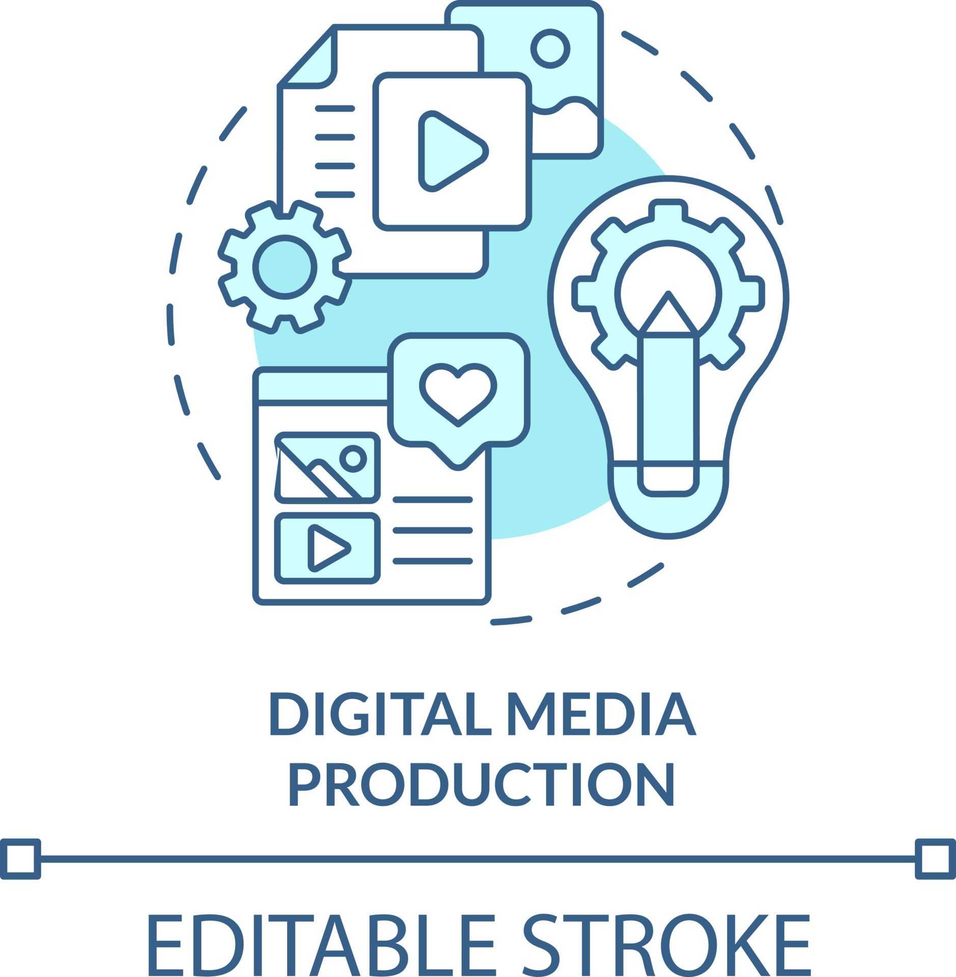 Digital media production turquoise concept icon. Skill to learn