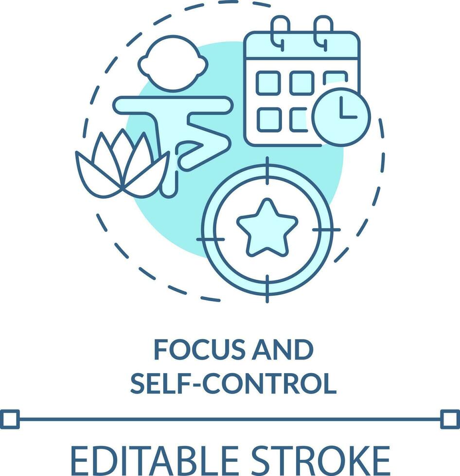 Focus and self-control turquoise concept icon. Behavior management for child abstract idea thin line illustration. Isolated outline drawing. Editable stroke vector