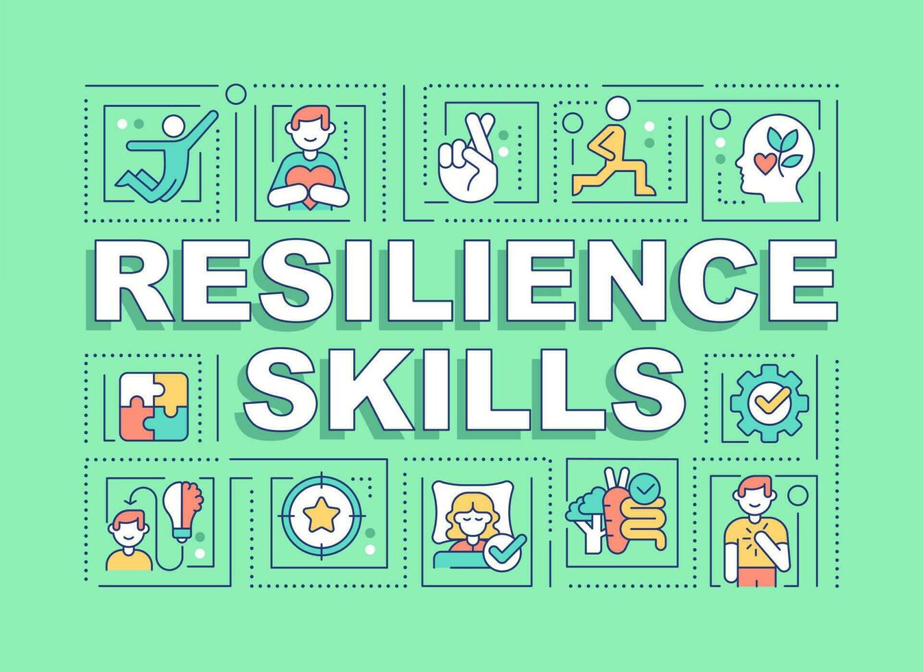 Resilience skills word concepts green banner. Capabilities. Infographics with editable icons on color background. Isolated typography. Vector illustration with text