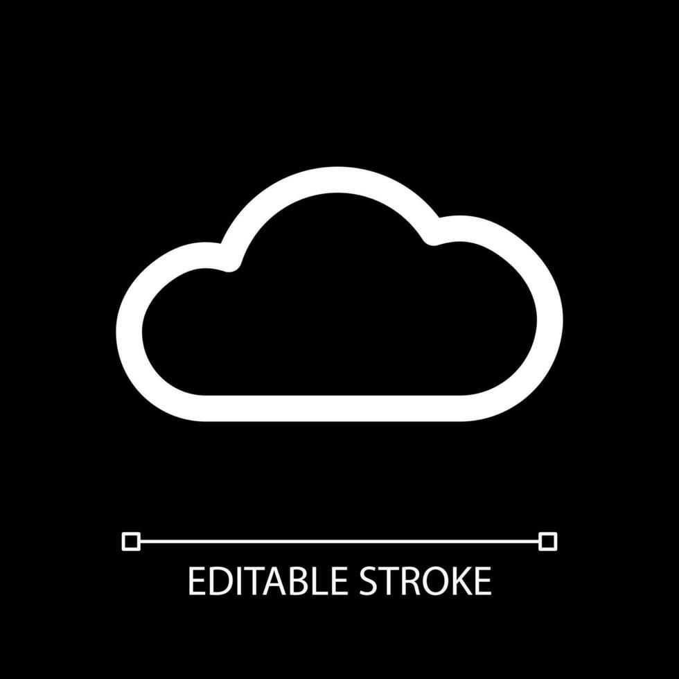 Cloud white linear ui icon for dark theme. Weather forecast. Internet data storage. Vector line pictogram. Isolated user interface symbol for night mode. Editable stroke