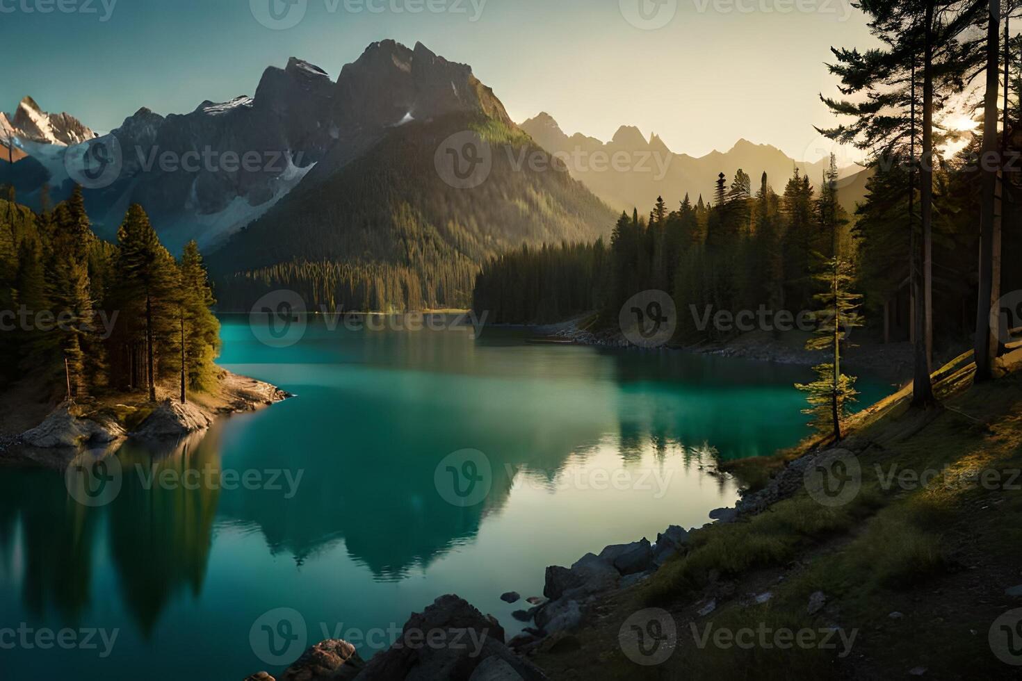 Beautiful lake under the mountains photo