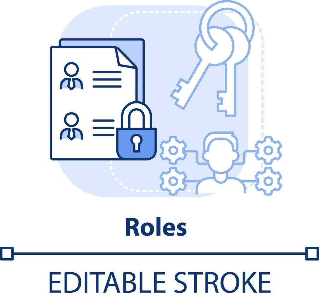 Roles light blue concept icon. Identity management capability abstract idea thin line illustration. Granted authorizations. Isolated outline drawing. Editable stroke vector