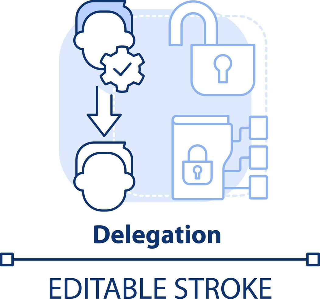 Delegation light blue concept icon. Identity management abstract idea thin line illustration. System modifications. Isolated outline drawing. Editable stroke vector