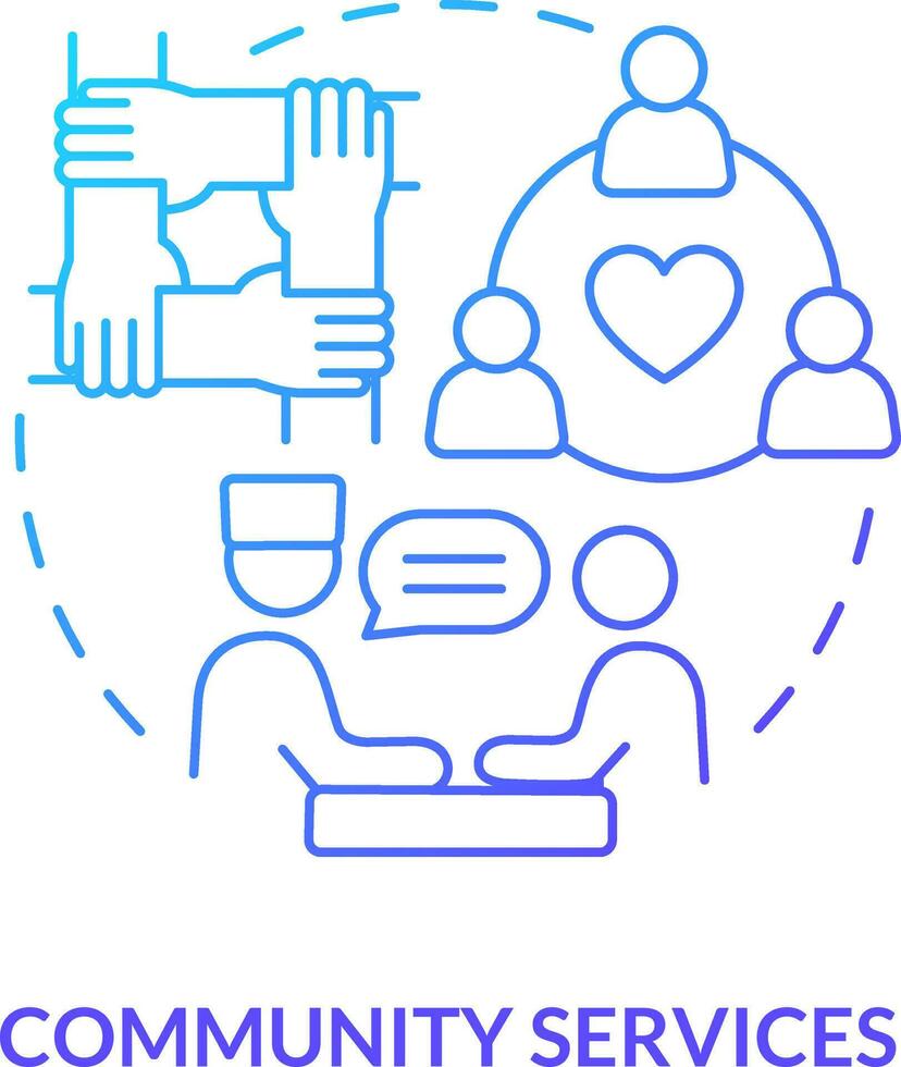 Community services blue gradient concept icon. Group support. Chronic disease comprehensive care plan abstract idea thin line illustration. Isolated outline drawing vector