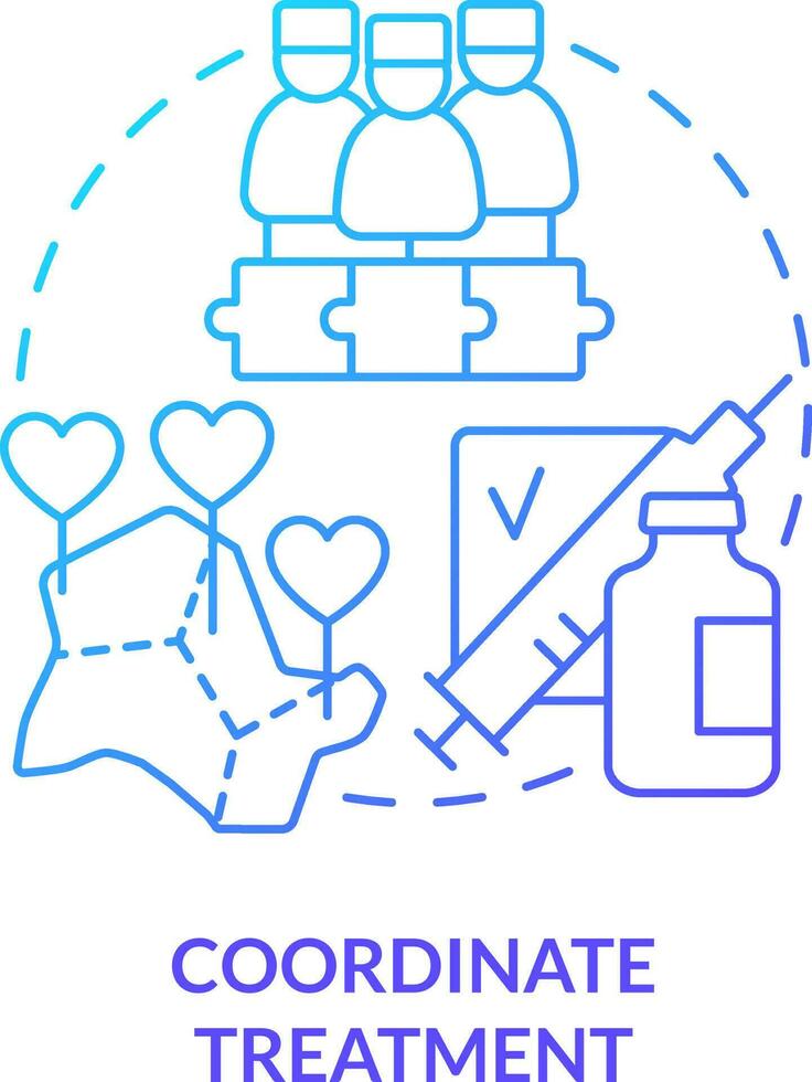 Coordinate treatment blue gradient concept icon. Organize and control. Chronic disease management abstract idea thin line illustration. Isolated outline drawing vector