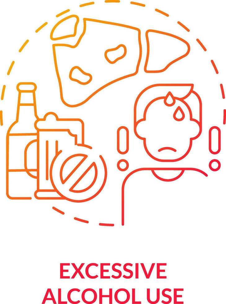 Excessive alcohol use red gradient concept icon. Unhealthy lifestyle. Chronic disease risk factor abstract idea thin line illustration. Isolated outline drawing vector