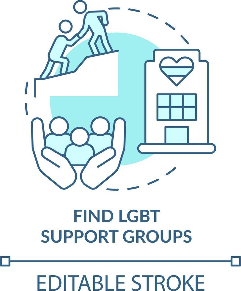Find LGBT support groups turquoise concept icon. Mental health care program abstract idea thin line illustration. Isolated outline drawing. Editable stroke vector