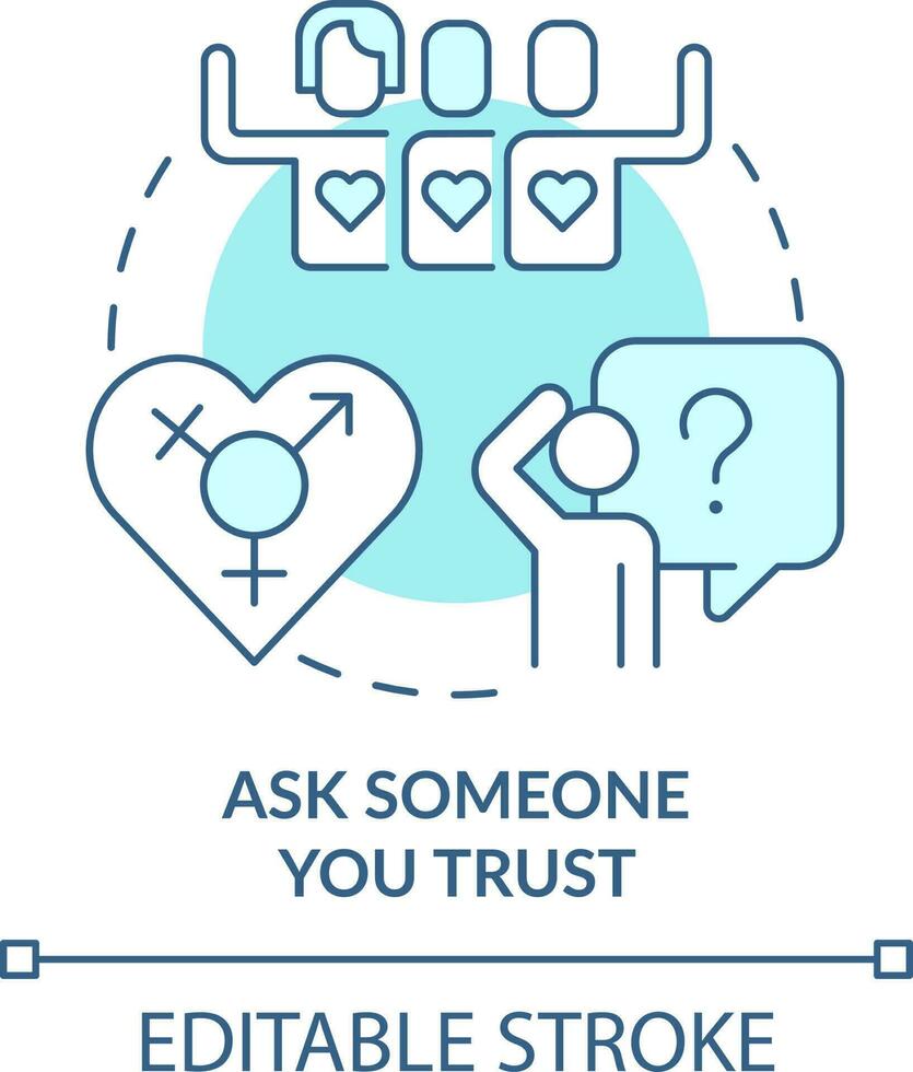 Ask someone you trust turquoise concept icon. LGBTQ friendly therapist abstract idea thin line illustration. Isolated outline drawing. Editable stroke vector