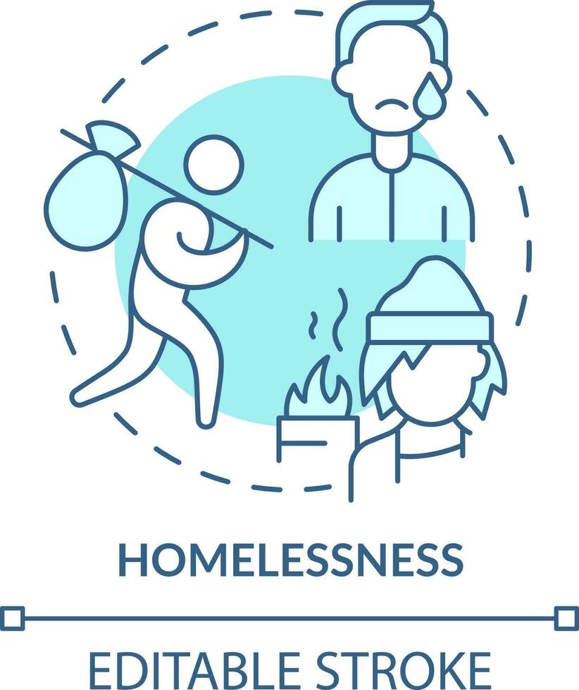 Homelessness turquoise concept icon. LGBTQI mental health risk factor abstract idea thin line illustration. Isolated outline drawing. Editable stroke vector