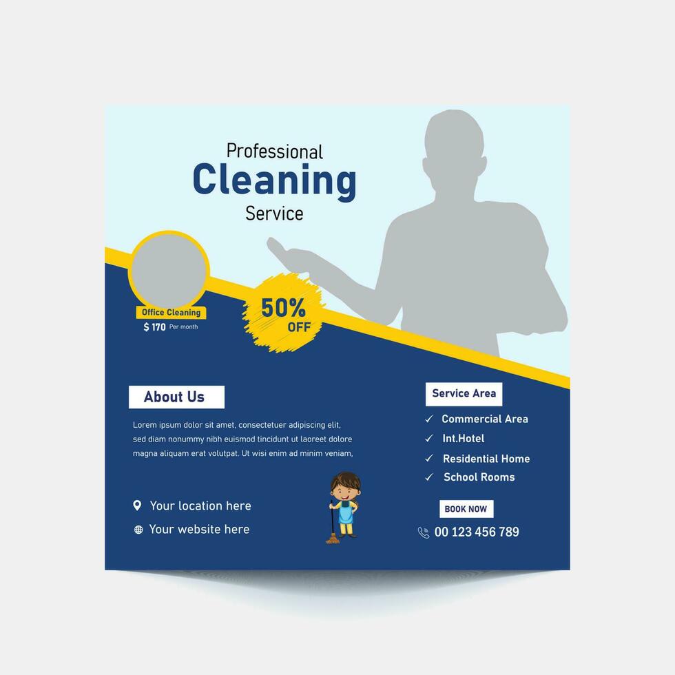 Cleaning service social media post template Design. Post Template for cleaning Service Square Flyer Template for social media, cleaning service banner design vector