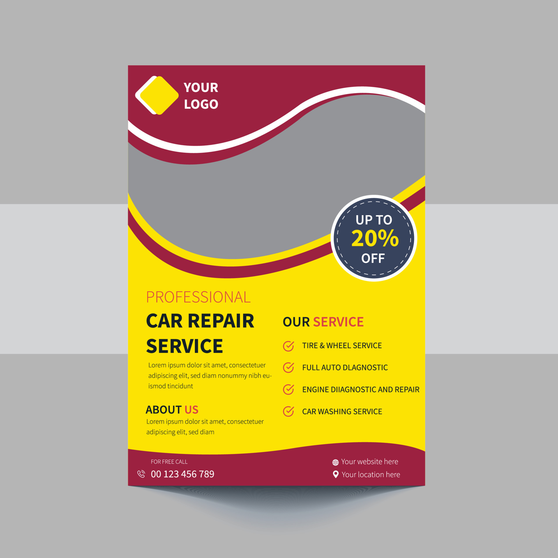 Auto repair Services business layout templates, brochure, mockup flyer