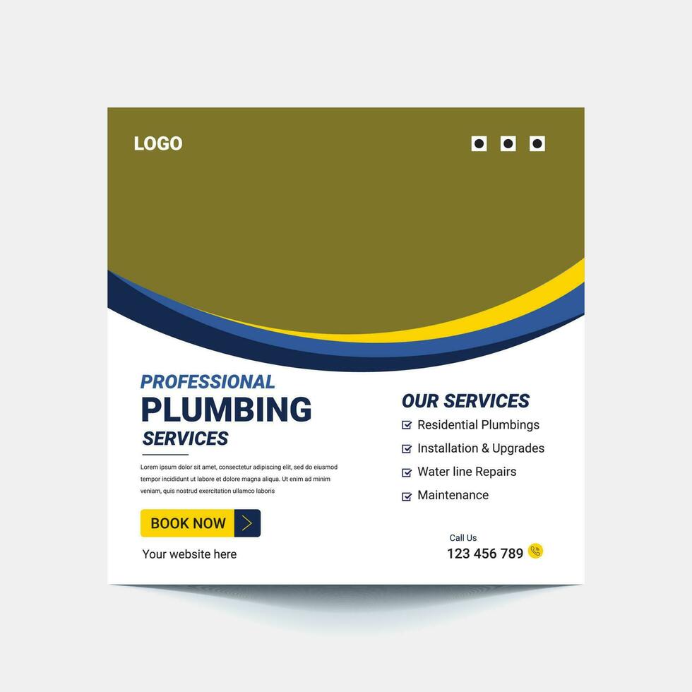 Plumbing service social media post template, plumber expert banner concept, repair pipes from sinks advertisement, toilets and bathrooms, abstract campaign editable, isolated. vector