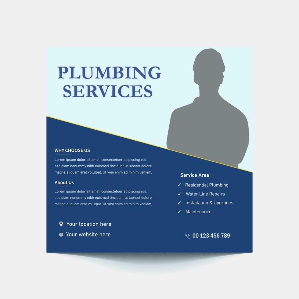 Plumbing service social media post template, plumber expert banner concept, repair pipes from sinks advertisement, toilets and bathrooms, abstract campaign editable, isolated. vector