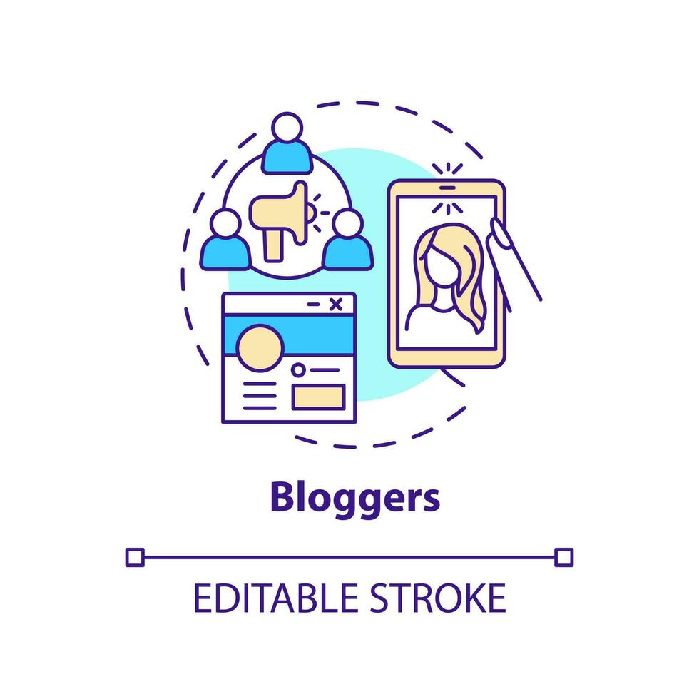 Blogger concept icon. Content on social media. Affiliate marketers type abstract idea thin line illustration. Isolated outline drawing. Editable stroke vector