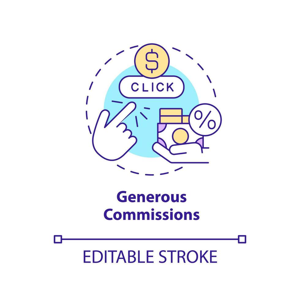 Generous commissions concept icon. Partner reward. Affiliate marketer benefit abstract idea thin line illustration. Isolated outline drawing. Editable stroke vector