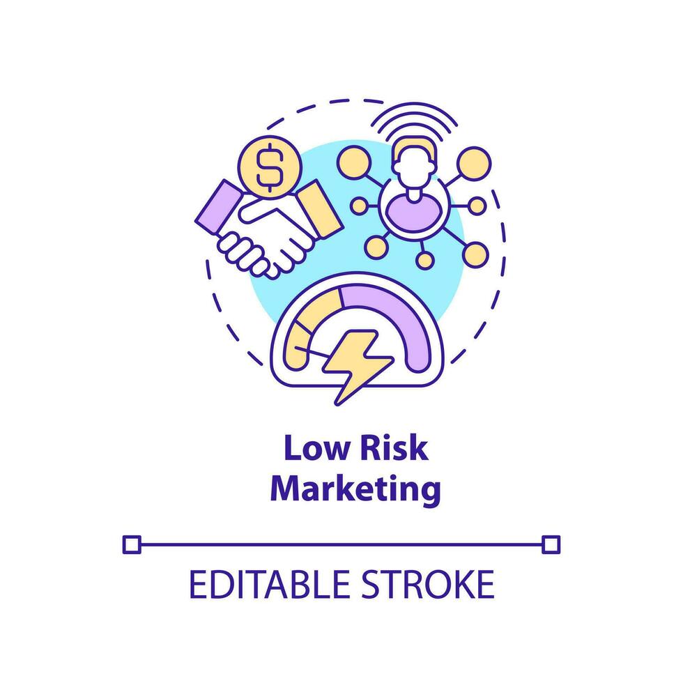 Low risk marketing concept icon. Spend time and resources. Affiliate marketer benefit abstract idea thin line illustration. Isolated outline drawing. Editable stroke vector