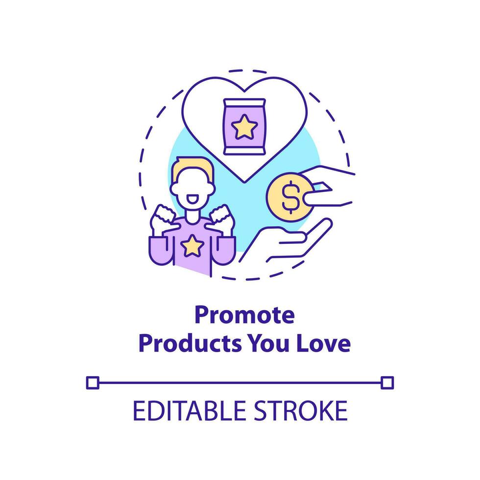 Promote products you love concept icon. Making money. Affiliate marketer benefit abstract idea thin line illustration. Isolated outline drawing. Editable stroke vector