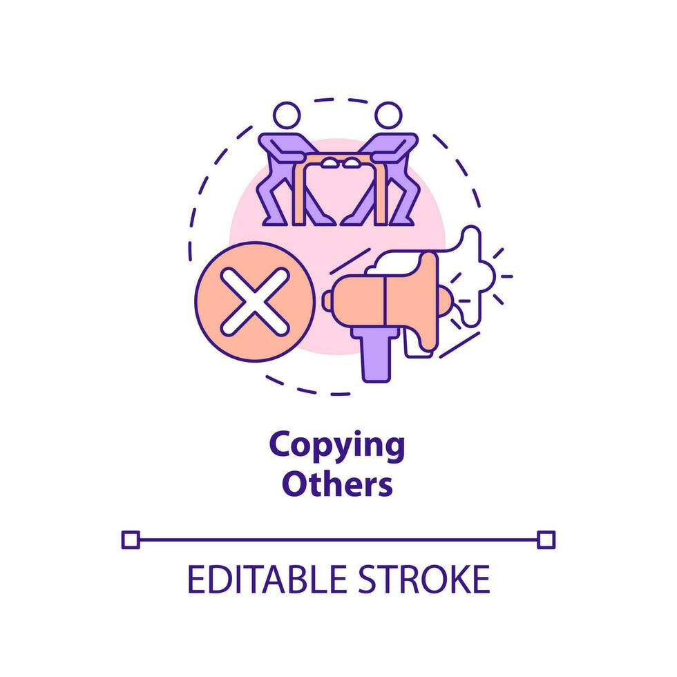Copying others concept icon. Not original content. Affiliate marketer mistake abstract idea thin line illustration. Isolated outline drawing. Editable stroke vector