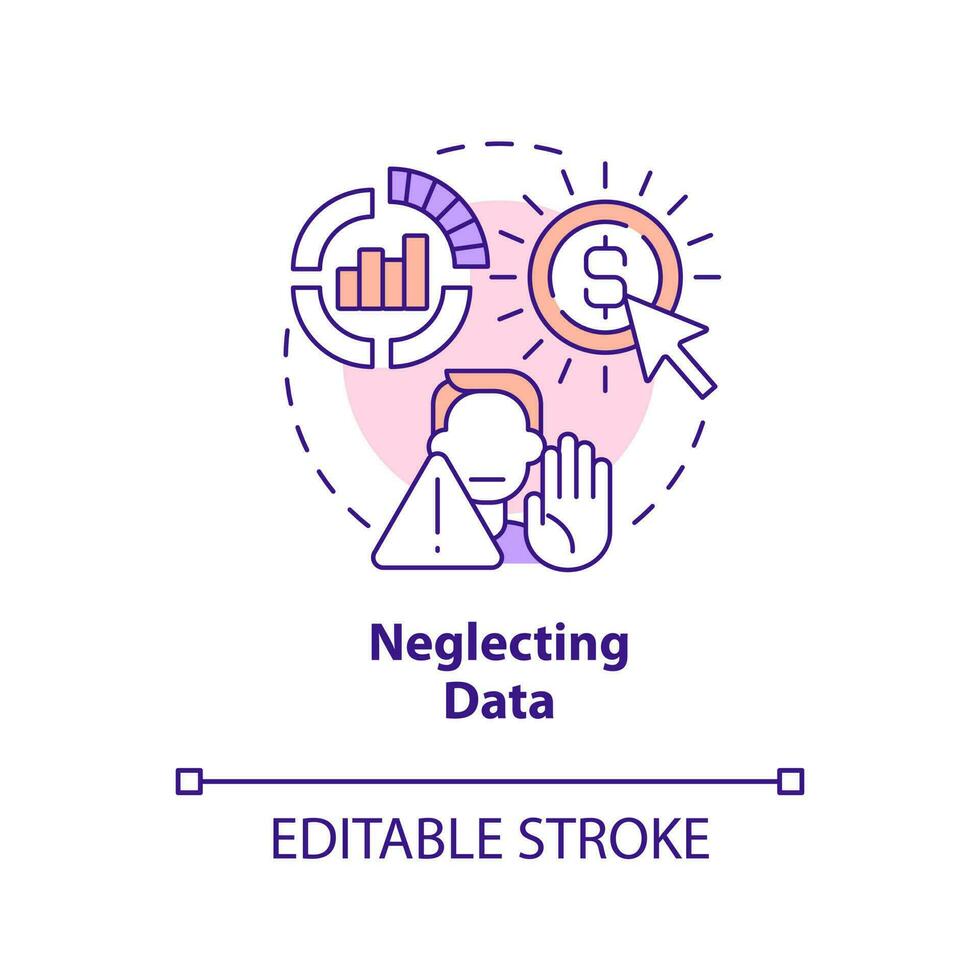 Neglecting data concept icon. Not monitoring information. Affiliate marketer mistake abstract idea thin line illustration. Isolated outline drawing. Editable stroke vector
