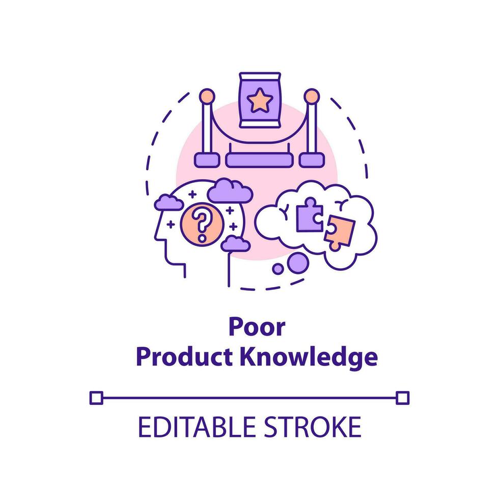 Poor product knowledge concept icon. Incompetence problem. Affiliate marketer mistake abstract idea thin line illustration. Isolated outline drawing. Editable stroke vector