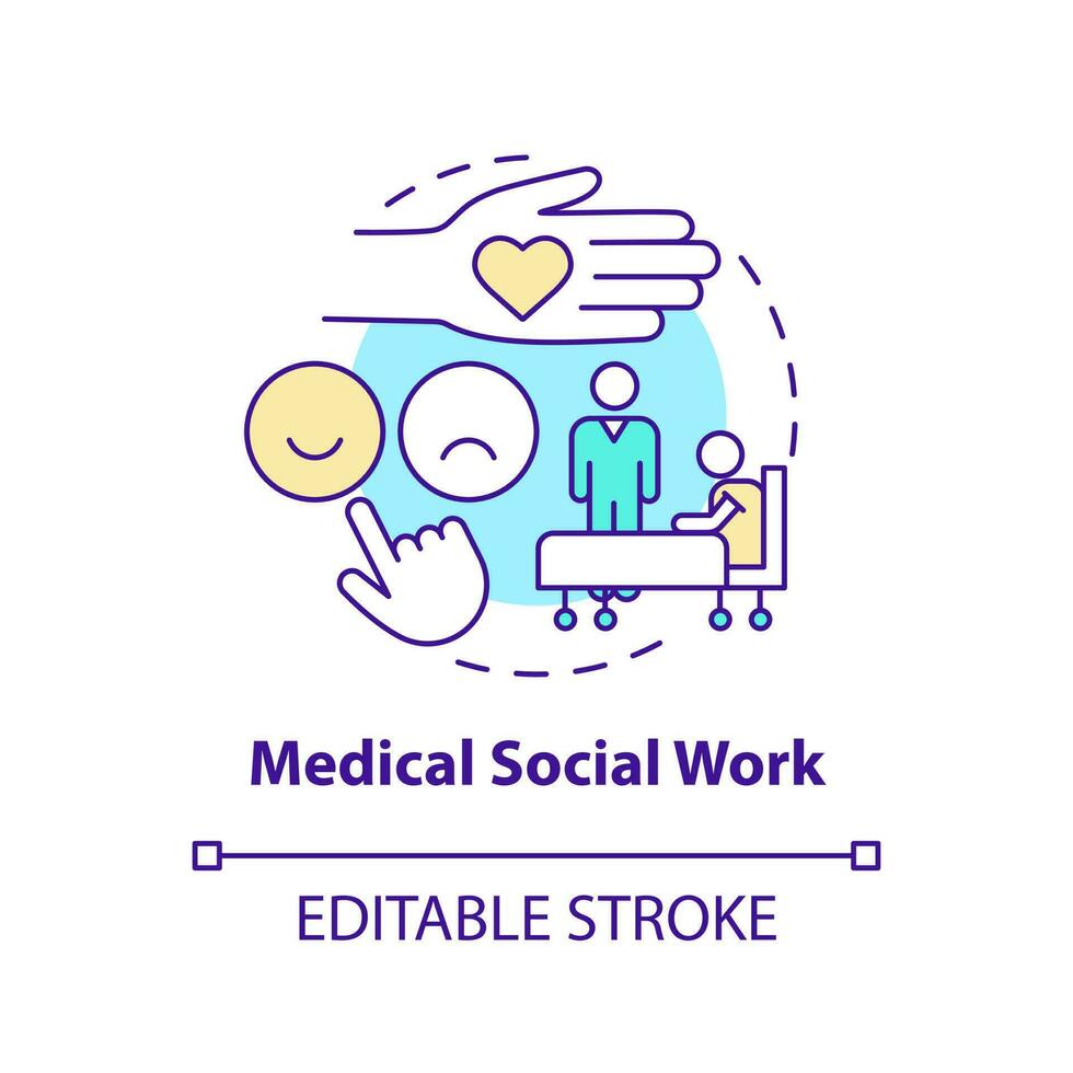 Medical social work concept icon. Skilled service provider. Home health care service abstract idea thin line illustration. Isolated outline drawing. Editable stroke vector