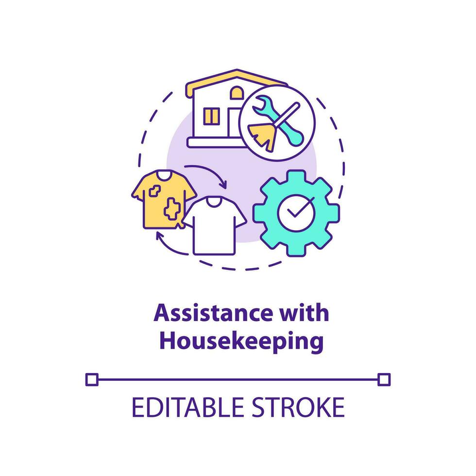 Assistance with housekeeping concept icon. Personal care and companionship service abstract idea thin line illustration. Isolated outline drawing. Editable stroke vector